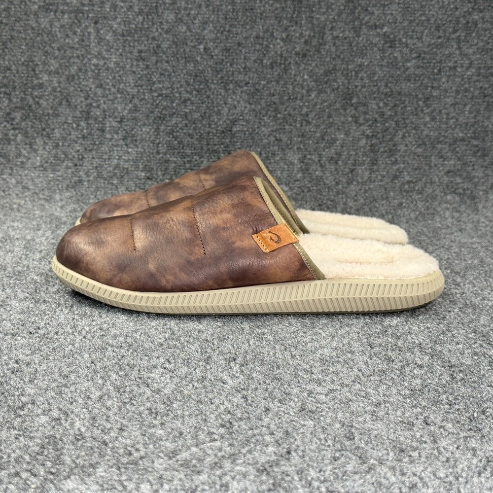 OluKai Mua 'Ili Mule Slippers Men's 11 Dark Wood Brown Leather Slip On Shoes - Picture 4 of 10